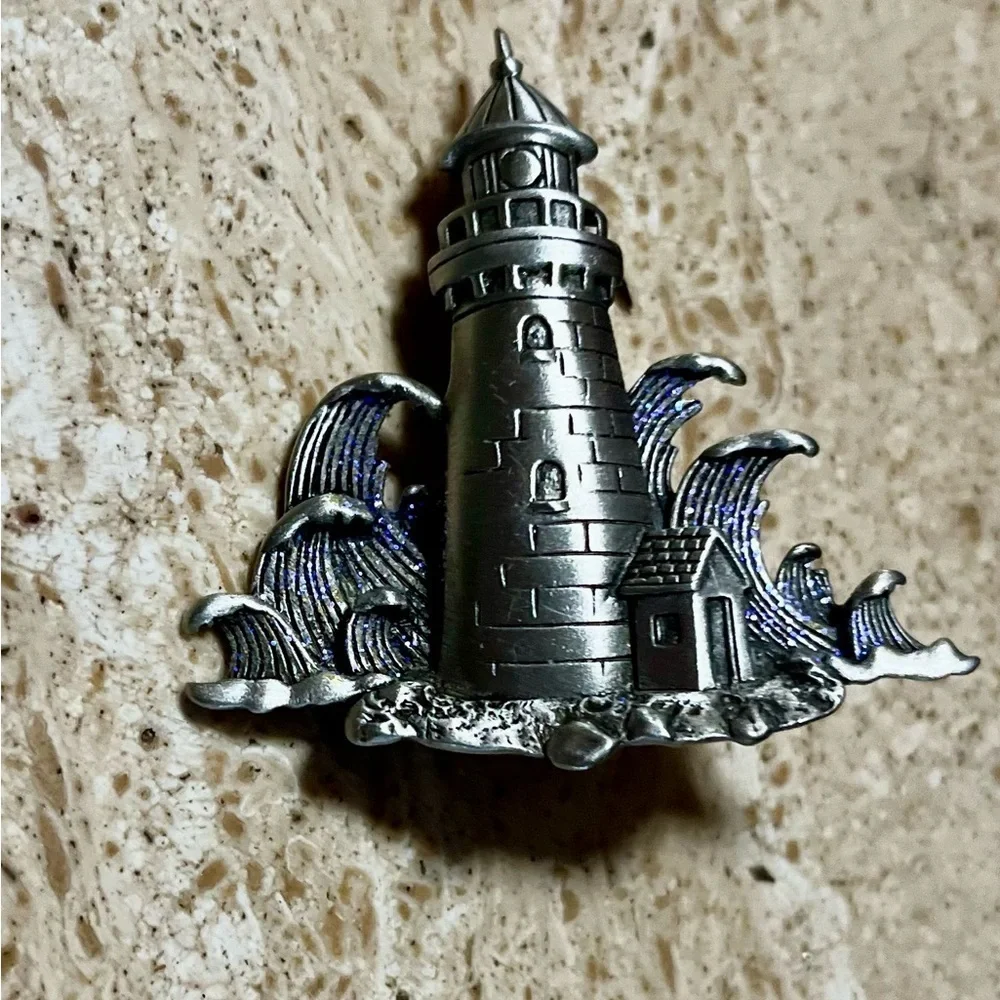Vintage JJ Glitter Lighthouse Pin NWT